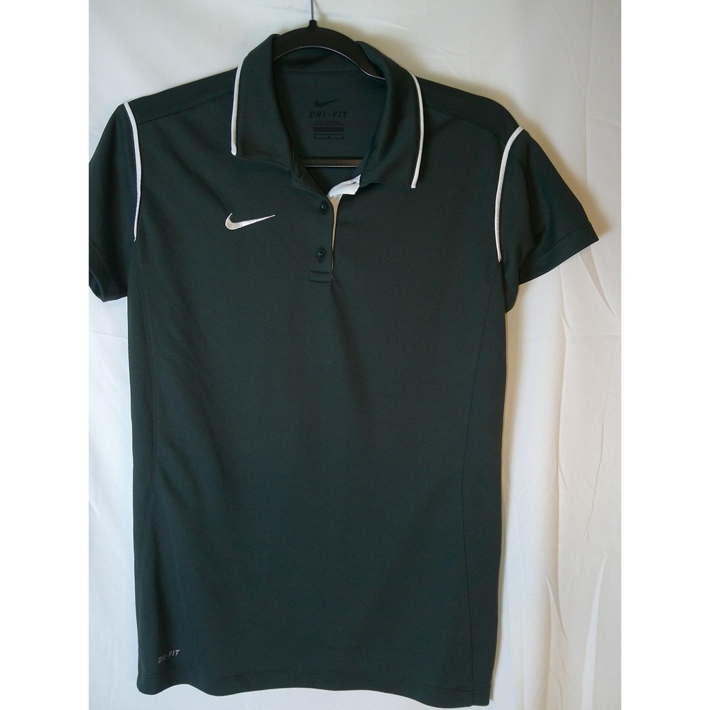 Nike Womens Dri-FIT Polo Shirt Slate Gray White Piping Golf Tennis Top Size M